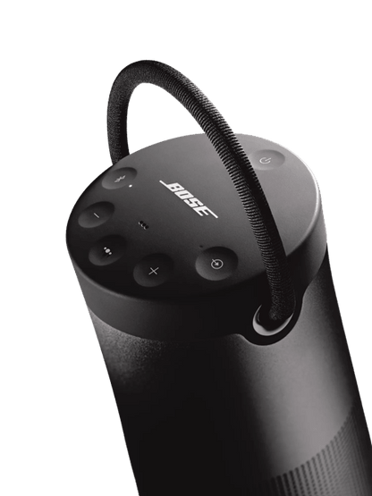 Bose SoundLink Revolve+ II Kenya — Triple Black top panel close-up showing Bose logo and controls