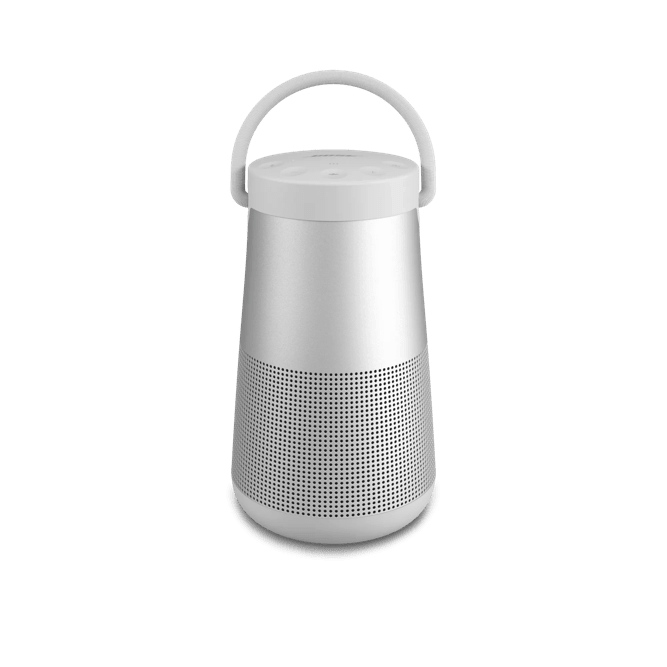 Bose SoundLink Revolve+ II Kenya — Luxe Silver front view with light grey fabric handle, white background