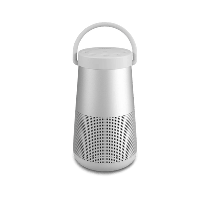 Bose SoundLink Revolve+ II Kenya — Luxe Silver front view with light grey fabric handle, white background
