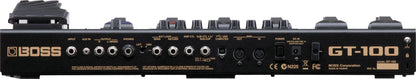 Boss GT-100 Kenya rear panel showing input, output, USB, MIDI, send/return and AUX ports