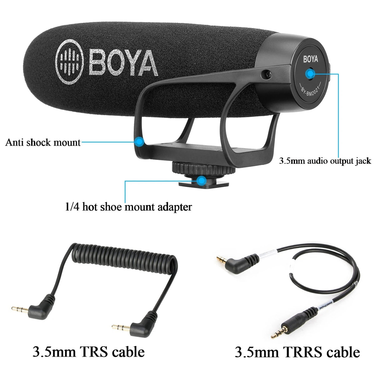 BOYA BY-BM2021 Shotgun Microphone – Super-Cardioid Condenser On-Camera Mic with TRRS & TRS Cables for Smartphones, DSLR Cameras, Camcorders & Interview Recording - ZAMAR AUDIO SOLUTIONS