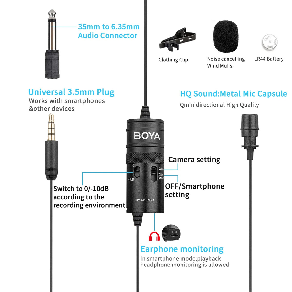 BOYA BY-M1 PRO Lavalier Microphone – Portable Omnidirectional Condenser Mic with 6m Cable for Canon, Nikon, Sony, iPhone 13, Huawei, and More - ZAMAR AUDIO SOLUTIONS