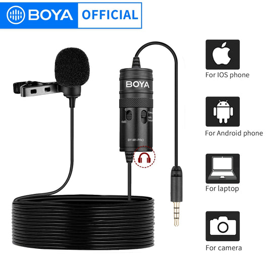 BOYA BY - M1 PRO Lavalier Microphone – Portable Omnidirectional Condenser Mic with 6m Cable for Canon, Nikon, Sony, iPhone 13, Huawei, and More - ZAMAR AUDIO SOLUTIONS