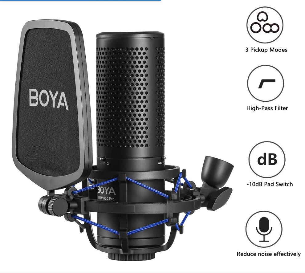BOYA BY - M1000 Pro Studio Microphone – Large Diaphragm Condenser with Low - Cut Filter and Cardioid Pattern for Broadcast, Live, Vlog & Video Recording - ZAMAR AUDIO SOLUTIONS