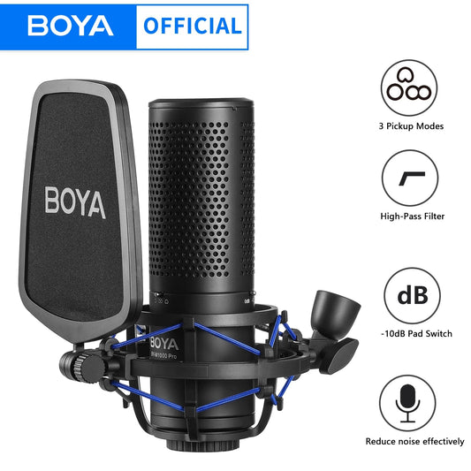 BOYA BY-M1000 Pro Studio Microphone – Large Diaphragm Condenser with Low-Cut Filter and Cardioid Pattern for Broadcast, Live, Vlog & Video Recording - ZAMAR AUDIO SOLUTIONS