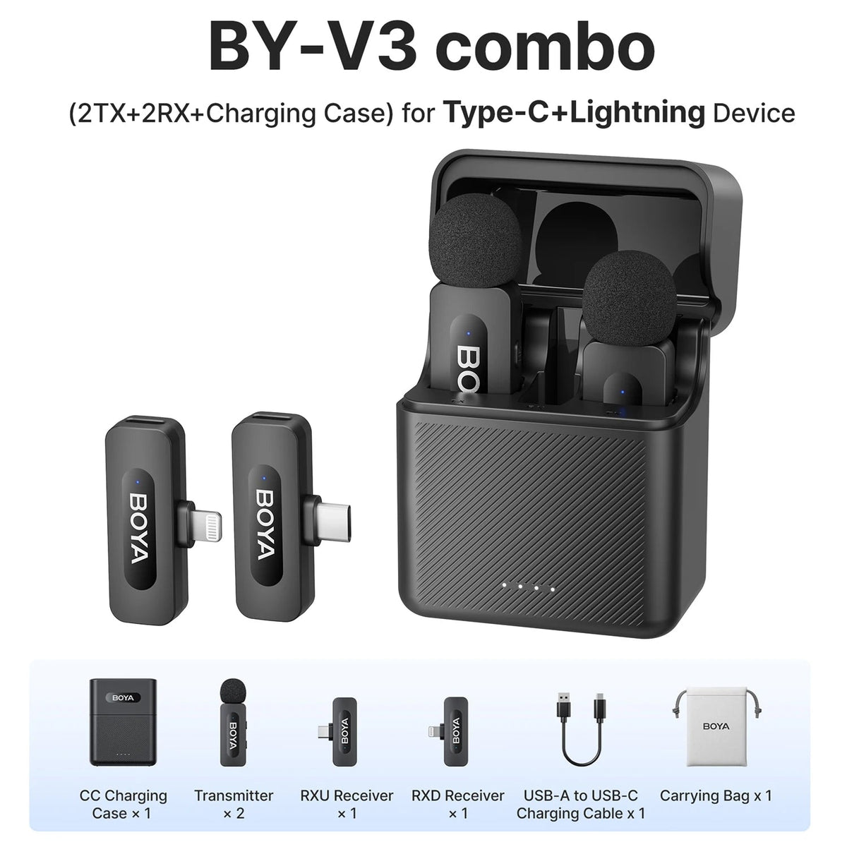 BOYA BY-V3 Wireless Lavalier Microphone – Noise-Cancelling Rechargeable Mic with 2.4GHz Transmission for iPhone, Android, Camera, Live Streaming & Vlogging - ZAMAR AUDIO SOLUTIONS