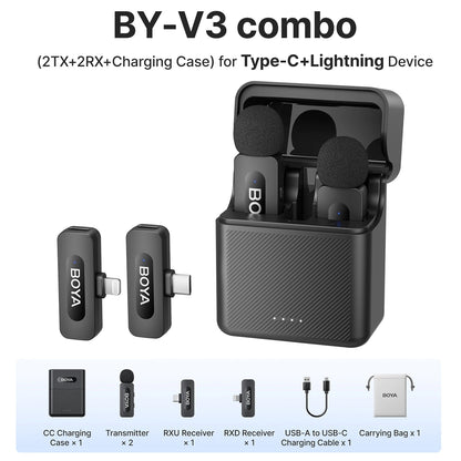 BOYA BY-V3 Wireless Lavalier Microphone – Noise-Cancelling Rechargeable Mic with 2.4GHz Transmission for iPhone, Android, Camera, Live Streaming & Vlogging - ZAMAR AUDIO SOLUTIONS
