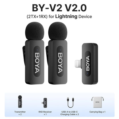BOYA BY-V3 Wireless Lavalier Microphone – Noise-Cancelling Rechargeable Mic with 2.4GHz Transmission for iPhone, Android, Camera, Live Streaming & Vlogging - ZAMAR AUDIO SOLUTIONS