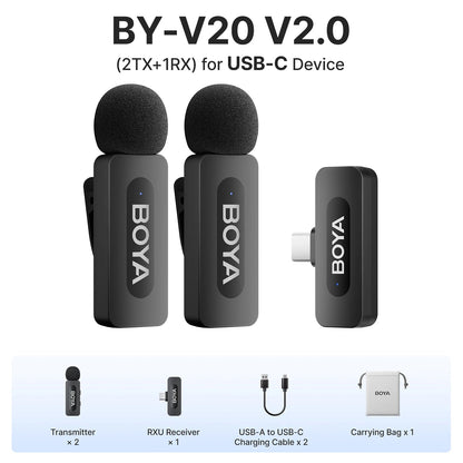 BOYA BY-V3 Wireless Lavalier Microphone – Noise-Cancelling Rechargeable Mic with 2.4GHz Transmission for iPhone, Android, Camera, Live Streaming & Vlogging - ZAMAR AUDIO SOLUTIONS