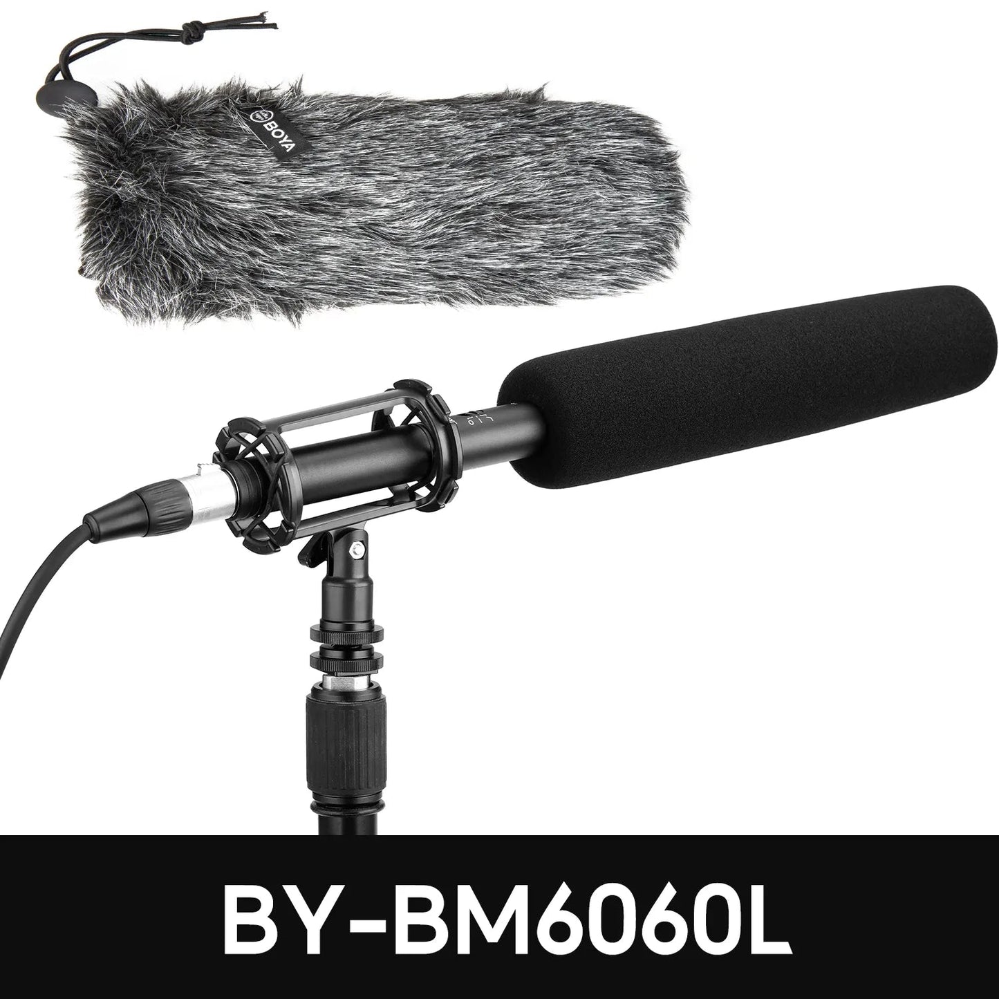 BOYA BY-BM6060L long shotgun microphone front view with XLR connector