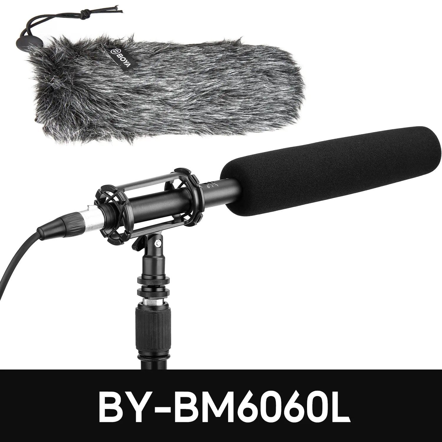 BOYA BY-BM6060L long shotgun microphone front view with XLR connector