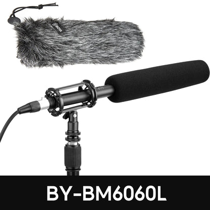 BOYA BY-BM6060L long shotgun microphone front view with XLR connector