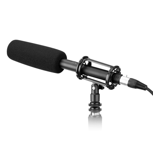 BOYA BY-BM6060L long shotgun microphone front view with XLR connector