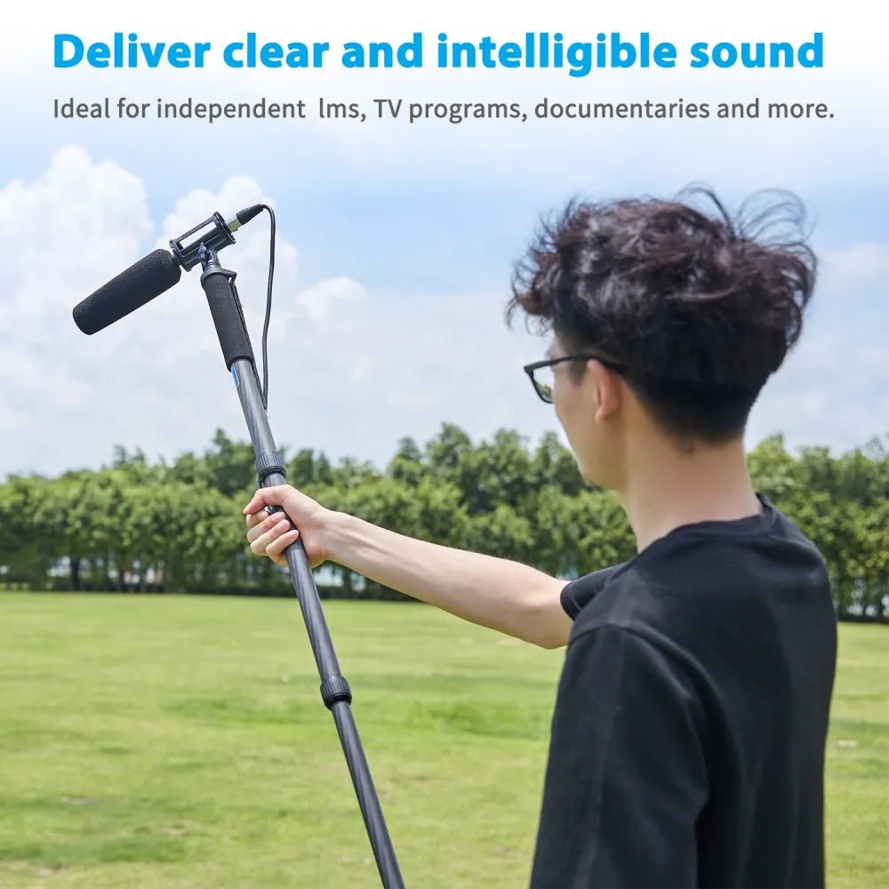 BOYA BY-BM6060L long shotgun microphone mounted on boom pole for film production