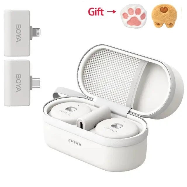 BOYA Omic wireless microphone Kenya charging case with two transmitters displayed on clean background