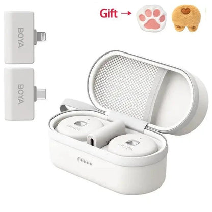 BOYA Omic wireless microphone Kenya charging case with two transmitters displayed on clean background