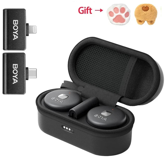 BOYA Omic wireless microphone Kenya rear angle of charging case showing USB-C port
