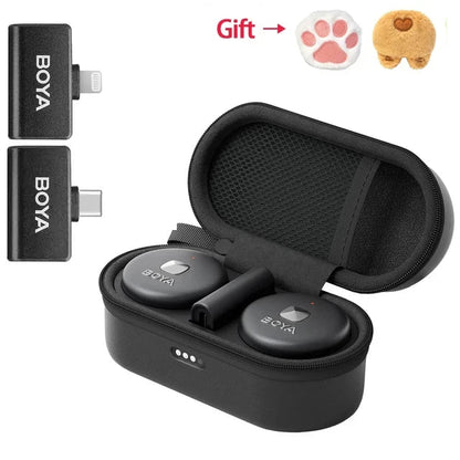 BOYA Omic wireless microphone Kenya rear angle of charging case showing USB-C port