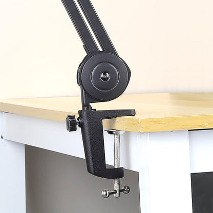 Boyong BY38 microphone arm Kenya desk clamp close-up showing table-edge mounting mechanism