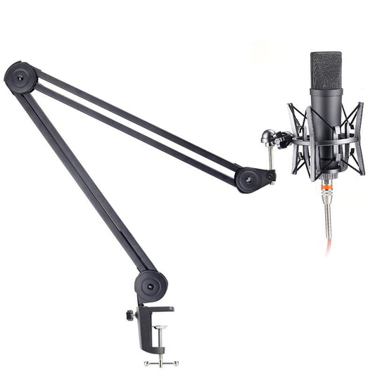 Boyong BY38 microphone arm Kenya — full scissor boom arm extended with desk clamp on white background