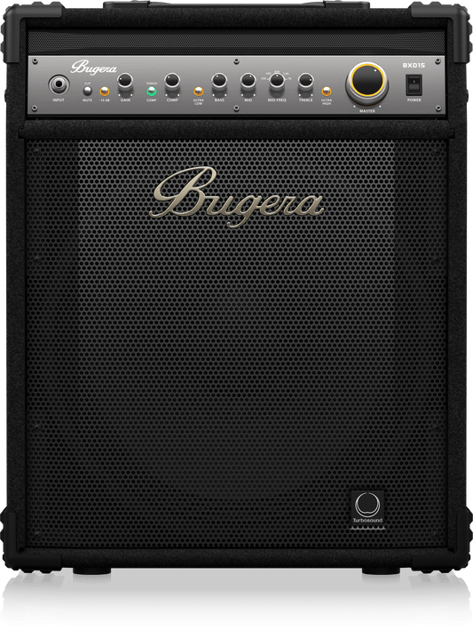 Bugera BXD15 bass amp Kenya — straight-on front view showing 15" TURBOSOUND grille and full control panel