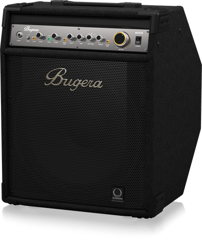 Bugera BXD15 bass amp Kenya — right-angle three-quarter view showing cabinet side profile and speaker grille