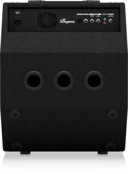 Bugera BXD15 bass amp Kenya — rear panel showing DI out, FX loop, aux in, cooling fan, and three bass ports