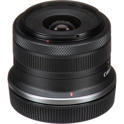 Canon EOS R100 Camera Kenya Canon 18-45mm lens angled front view with red alignment marks
