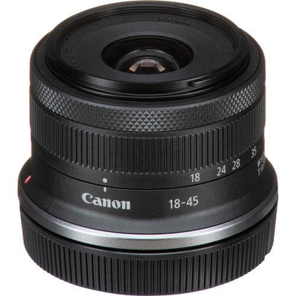 Canon EOS R100 Camera Kenya front view of Canon 18-45mm lens showing 18, 24, 28 and 35 markings