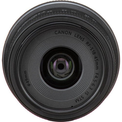 Canon EOS R100 Camera Kenya close-up of Canon RF-S 18-45mm lens front element and markings