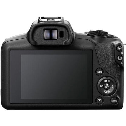 Canon EOS R100 Camera Kenya rear view showing the electronic viewfinder, LCD screen and camera controls