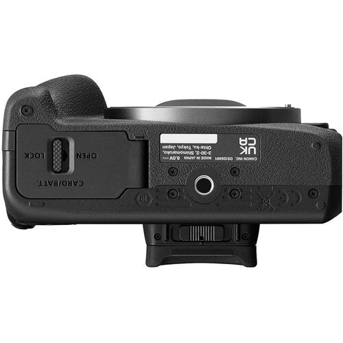 Canon EOS R100 Camera Kenya bottom view showing the tripod mount and battery compartment
