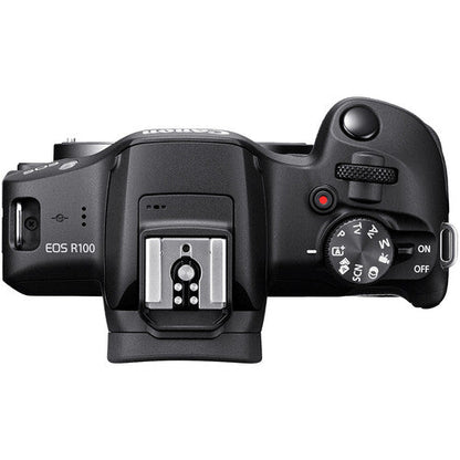 Canon EOS R100 Camera Kenya top view showing the hot shoe, mode dial and shutter controls