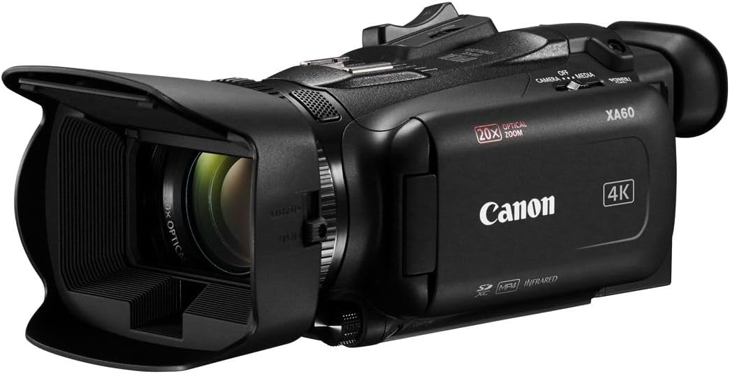 Canon XA60B Kenya professional camcorder side angle showing XLR audio inputs and LCD screen
