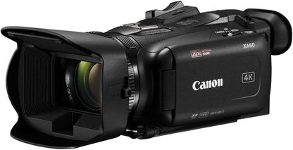Canon XA60B Kenya professional camcorder side angle showing XLR audio inputs and LCD screen