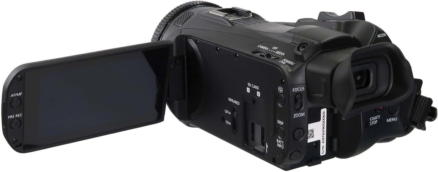 Canon XA60B Kenya professional camcorder side angle showing XLR audio inputs and LCD screen