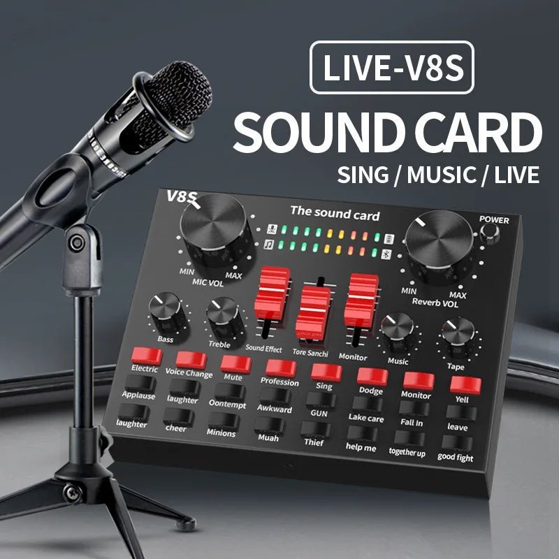 Centechia V8 Universal Audio Mixer Webcast Sound Card – External USB Sound Card with 16 Sound Effects for Mobile Phone, PC, and Live Streaming - ZAMAR AUDIO SOLUTIONS