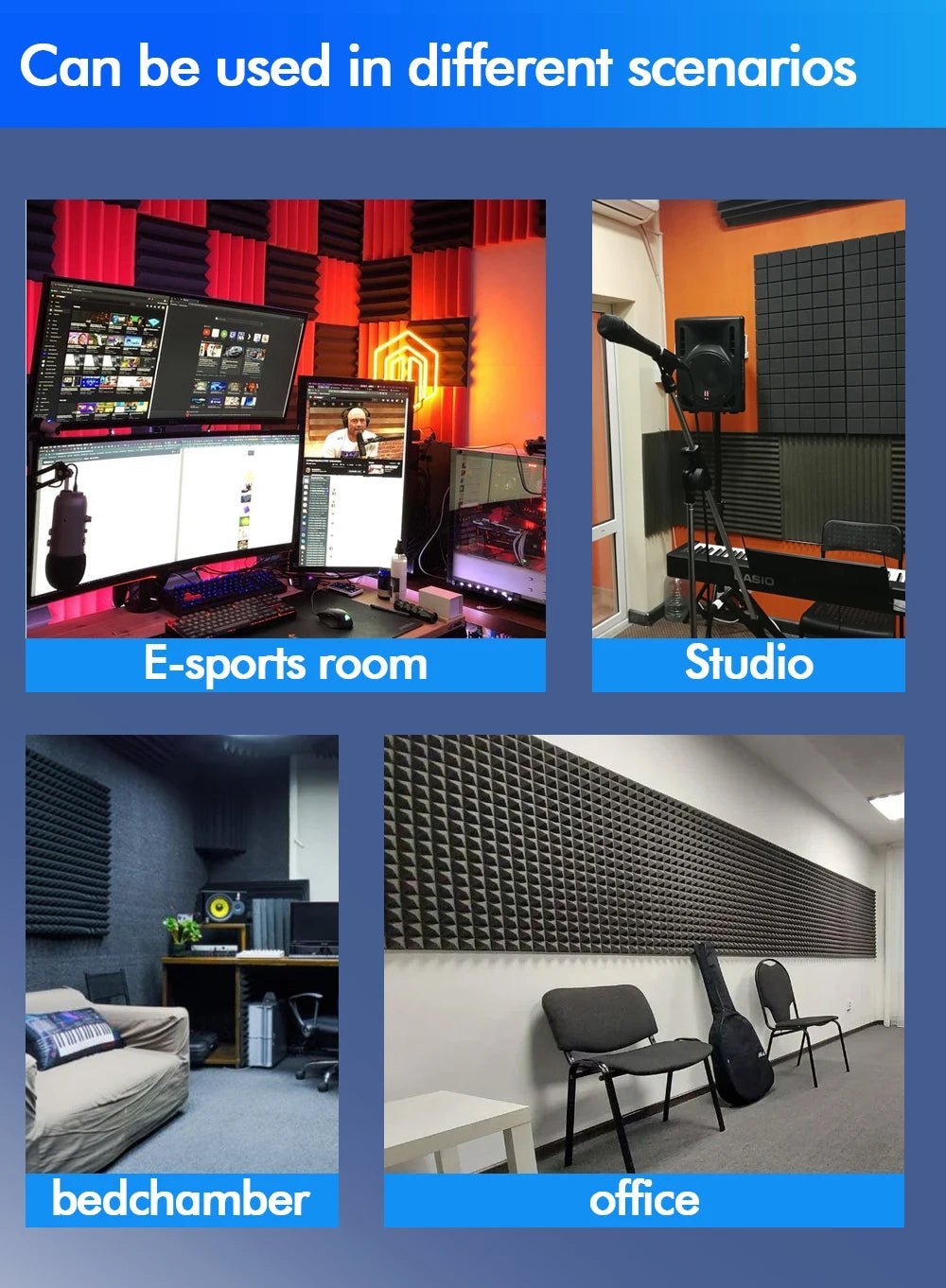COOSTEE Sound Absorbing Wall Panels – 6/12/24Pcs Acoustic Foam Self-Adhesive Panels for Studio, Game Room, and Cinema Echo Canceling Treatment - ZAMAR AUDIO SOLUTIONS