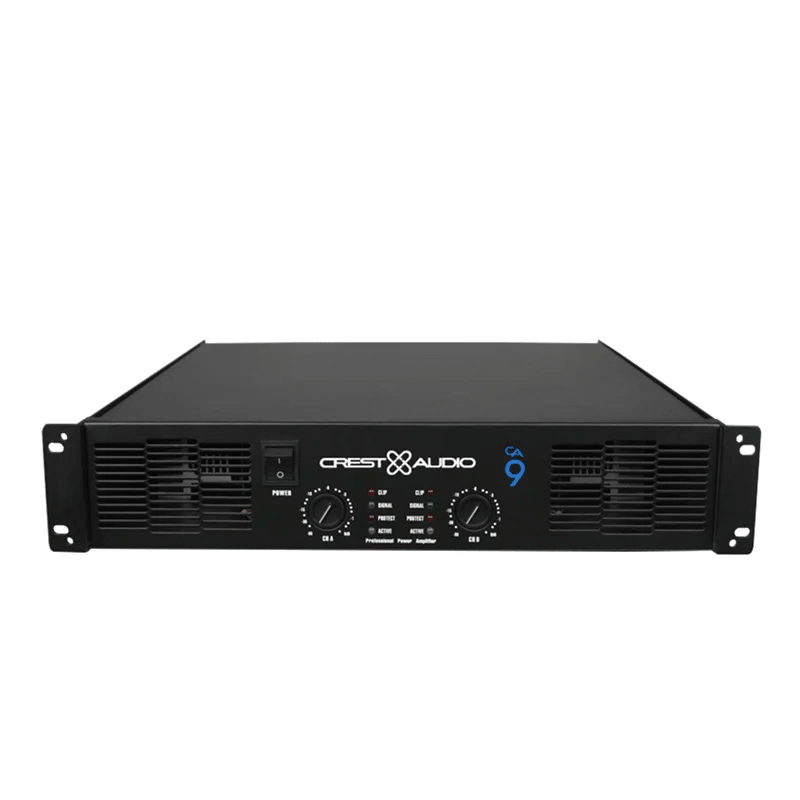 Crest Audio CA9 power amplifier front panel — 2-channel pro amp for PA systems, Kenya