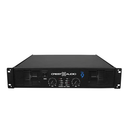 Crest Audio CA9 power amplifier front panel — 2-channel pro amp for PA systems, Kenya