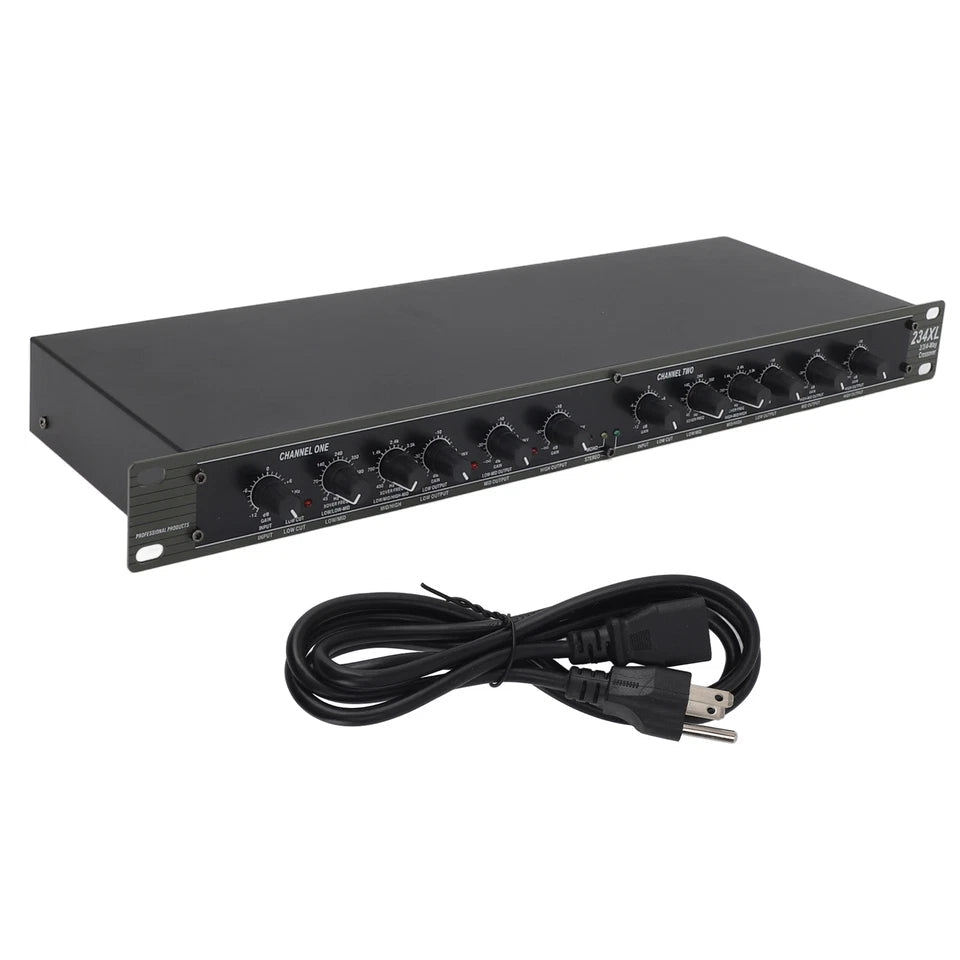 dbx 234XL crossover rack unit displaying phase reverse switches and 24dB Linkwitz-Riley filter section