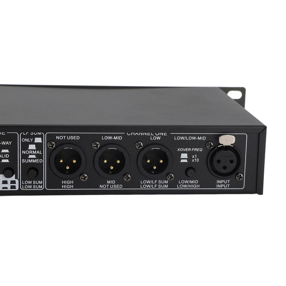 dbx 234XL crossover rack unit displaying phase reverse switches and 24dB Linkwitz-Riley filter section
