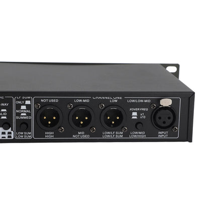 dbx 234XL crossover rack unit displaying phase reverse switches and 24dB Linkwitz-Riley filter section