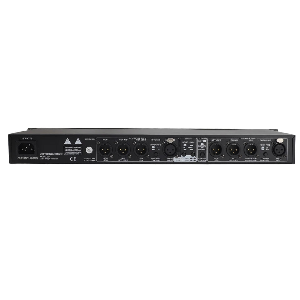 dbx 234XL crossover rack unit displaying phase reverse switches and 24dB Linkwitz-Riley filter section