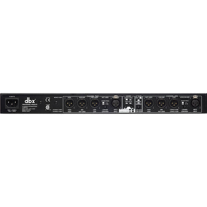 dbx 234xs Kenya PA crossover rear panel showing XLR connections, mode switches and power inlet