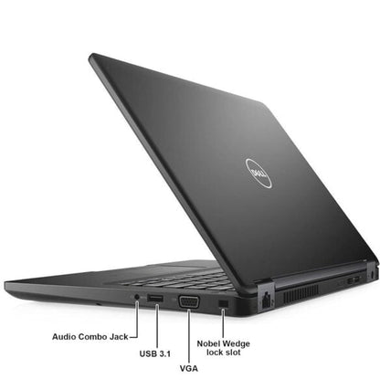 Dell Latitude 5480 Kenya rear-right view showing RJ45, HDMI, Power, USB 3.1, USB Type-C, and SD slot with port labels