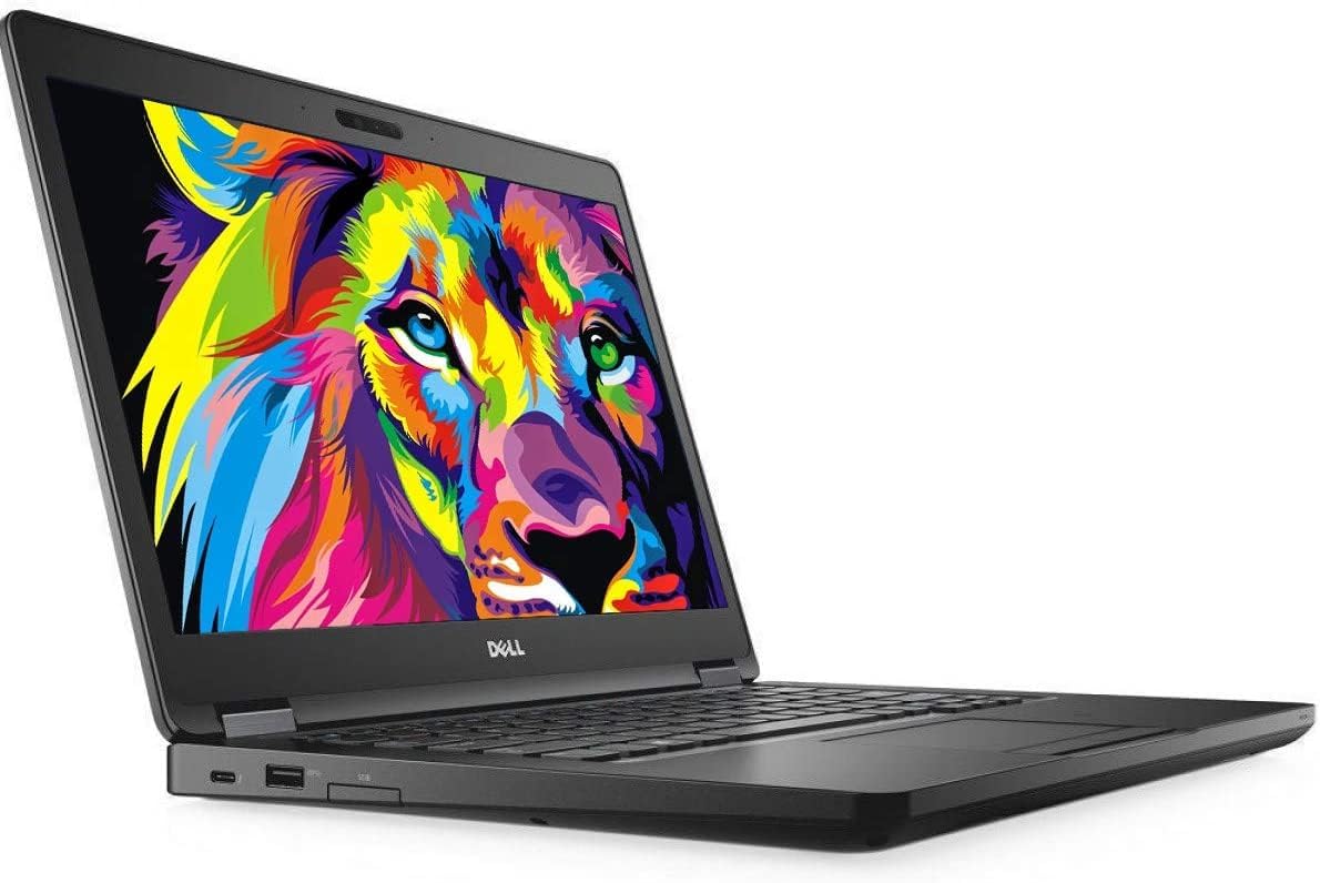 Dell Latitude 5480 Kenya left-side angled view, open lid, Windows 10 Pro desktop on screen, slim black chassis
