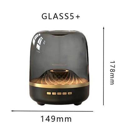 Glass Bluetooth Speaker Kenya Glass5+ black unit with 149mm x 178mm dimension diagram on white background