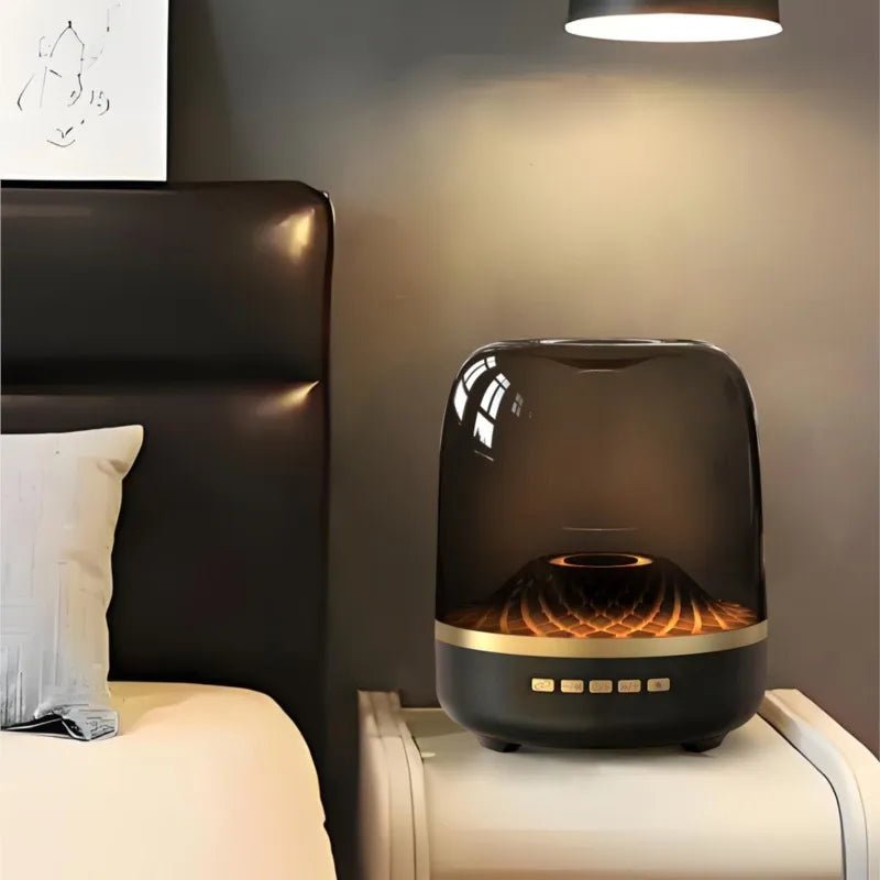 Glass5+ Bluetooth Speaker Kenya black edition on bedside table in warm lit bedroom lifestyle setting