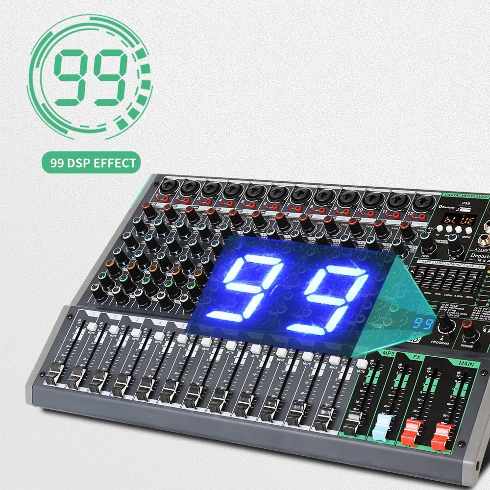 DEPUSHENG PA 12 Audio Mixer with Bluetooth & 48V Phantom Power